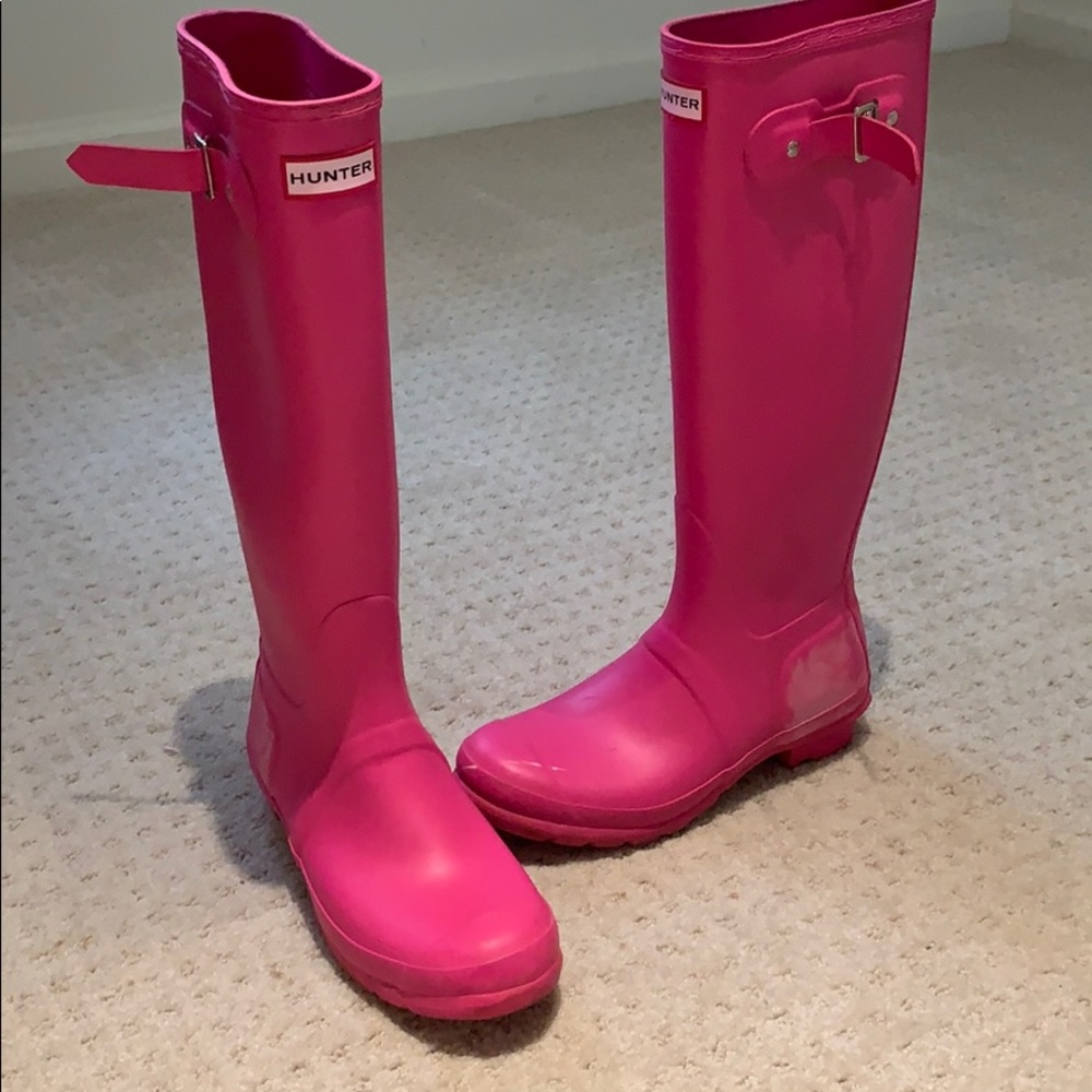Hot Pink Matte Tall Hunter Boots Women Size 8